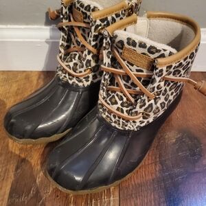 Sperry leopard print duck boots little girls